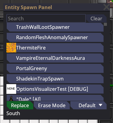 Entity spawn panel